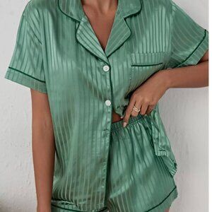Womens Striped Button Front Satin Pajama Sets multi NWT